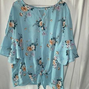 Woman’s front tie keyhole sleeve blouse